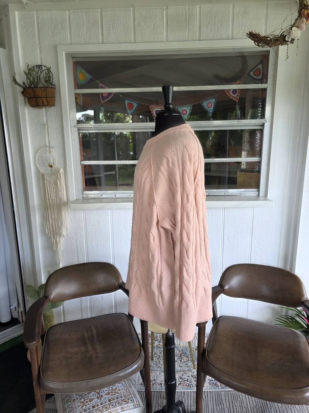 NWT Aerie Peach Cable Crewneck Sweater Super Soft Large Oversized - Picture 5 of 15